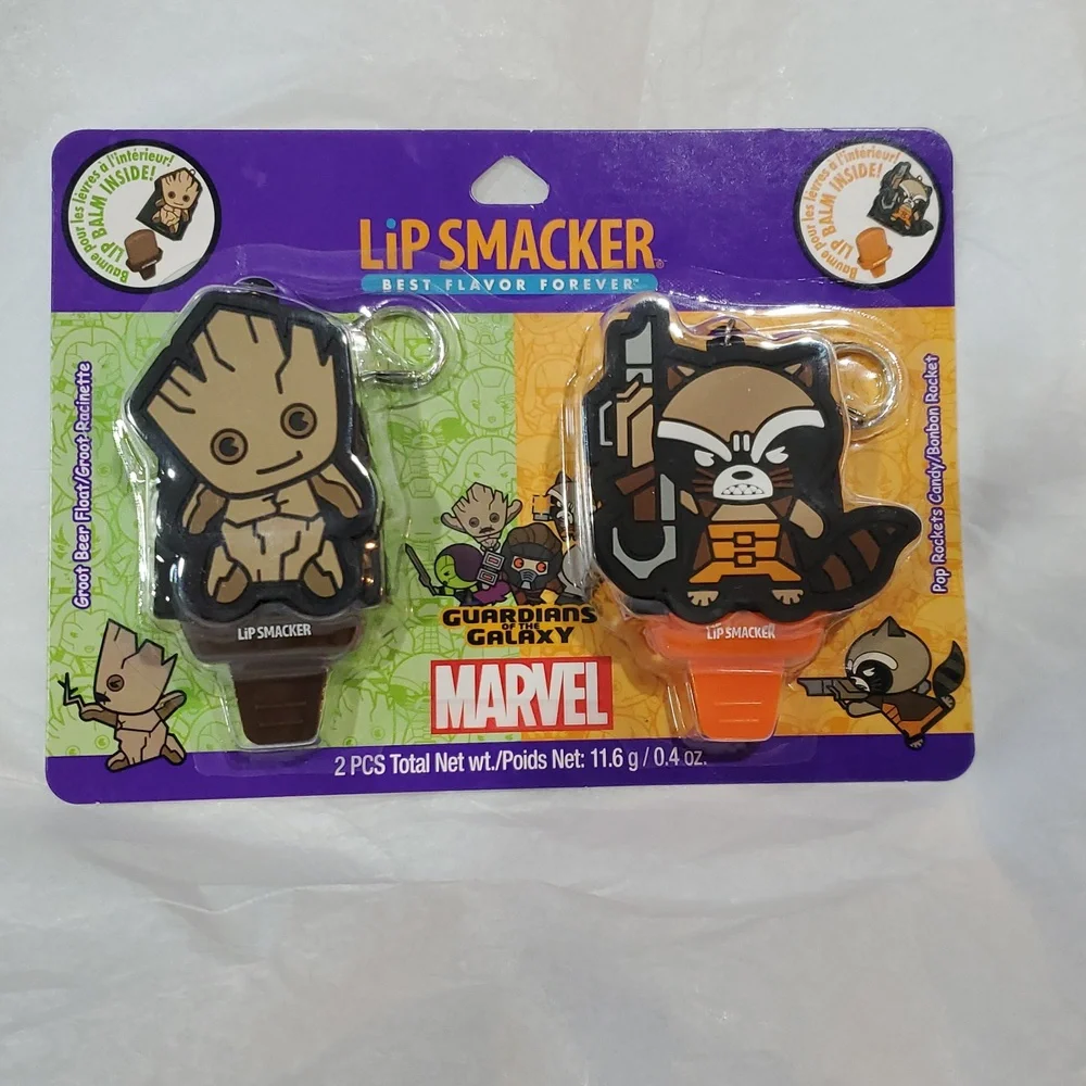 Marvel Guardians of the galaxy 2pack‎ lip smacker lip balm key chain holder new